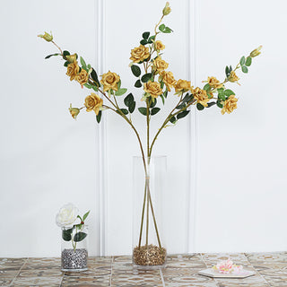 Elegant Gold Artificial Silk Rose Bouquet Bushes