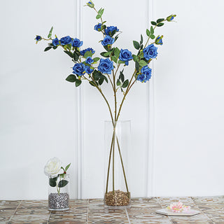 Elegant Royal Blue Artificial Silk Rose Flower Bouquet Bush