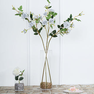 Elegant Silver Artificial Silk Rose Flower Bouquet Bushes