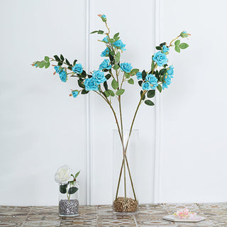 Add Elegance to Your Space with Turquoise Artificial Silk Rose Flower Bouquet Bush