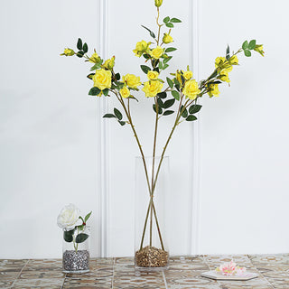 Brighten Up Your Space with Yellow Artificial Silk Rose Flower Bouquet Bushes