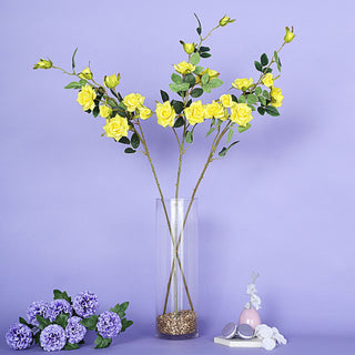 Create a Stunning Atmosphere with Yellow Artificial Silk Rose Flower Bouquet Bushes