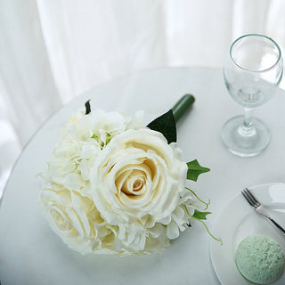 Enhance Your Event Decor with Ivory Artificial Rose and Hydrangea Mixed Flowers