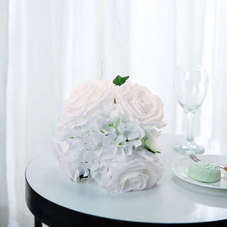 Bring Beauty and Elegance to Any Occasion with White Artificial Rose and Hydrangea Mixed Flowers