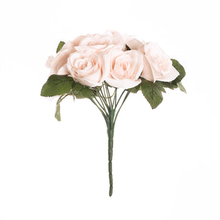 Enhance Your Decor with Blush Velvet-Like Rose Flower Bouquet Bush