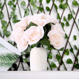 Elegant Blush Artificial Velvet-Like Rose Flower Bouquet Bush