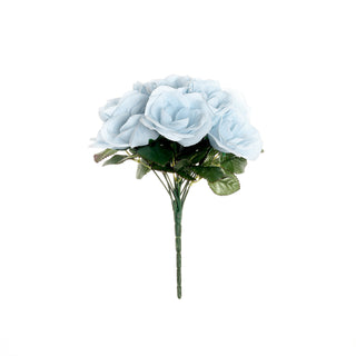 Transform Your Event with Ice Blue Artificial Velvet-Like Fabric Rose Flower Bouquet Bush