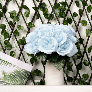 Add a Touch of Elegance with Ice Blue Artificial Velvet-Like Fabric Rose Flower Bouquet Bush