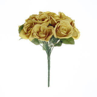 Transform Your Event with the 12" Gold Artificial Velvet-Like Fabric Rose Flower Bouquet Bush