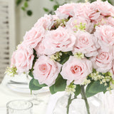 2 Bushes Real Touch Blush Artificial Rose Flower Bouquet, Silk Long Stem Flower#whtbkgd