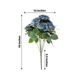 2 Bushes Real Touch Dusty Blue Artificial Rose Flower Bouquet, Silk Long Stem Flower