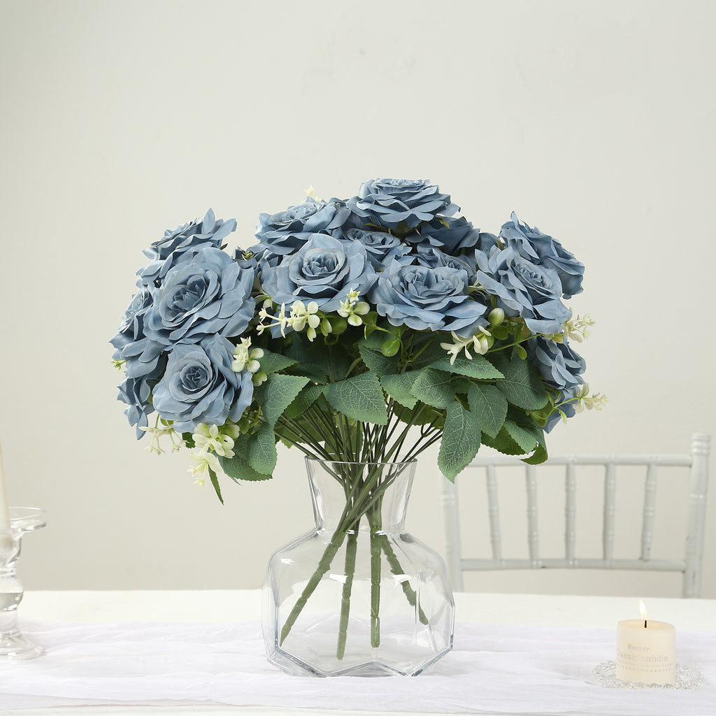 Dusty Blue Artificial Rose Bouquet 18