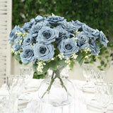 2 Bushes Real Touch Dusty Blue Artificial Rose Flower Bouquet, Silk Long Stem Flower