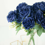 2 Bushes | 18inch Real Touch Navy Blue Artificial Rose Flower Bouquet, Silk Long Stem Flower