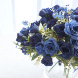 4 Bushes 12inch Navy Blue Real Touch Artificial Silk Rose Flower Bouquet, Faux Bridal#whtbkgd