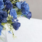 4 Bushes 12inch Navy Blue Real Touch Artificial Silk Rose Flower Bouquet, Faux Bridal