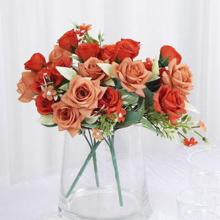 Terracotta (Rust) Real Touch Artificial Silk Rose Flower Bouquet