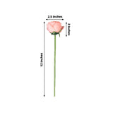 Pink rose flower with dimensions: 12 inches tall, 2.5 inches wide, 2 inches deep.