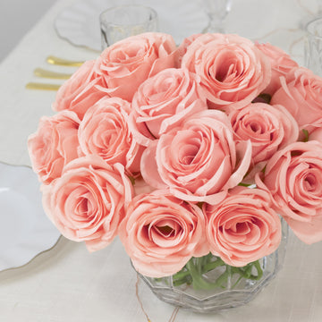 10 Pack 12" Pink Silk Rose Stems, Artificial Flowers for Arrangements and Bouquets