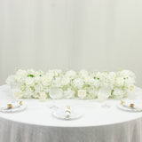Pre-Arranged Silk Flower Table Runner 40x16inch – White Roses, Hydrangeas & Baby's Breath Wedding