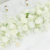 Pre-Arranged Silk Flower Table Runner 40x16inch – White Roses, Hydrangeas & Baby's Breath Wedding
