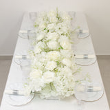 Pre-Arranged Silk Flower Table Runner 40x16inch – White Roses, Hydrangeas & Baby's Breath Wedding