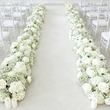 Pre-Arranged Silk Flower Table Runner 40x16inch – White Roses, Hydrangeas & Baby's Breath Wedding