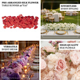 Pre-Arranged Silk Flower Table Runner 40x16inch Mixed Red – Roses, Hydrangeas, Chrysanthemums