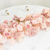 Pre-Arranged Silk Flower Table Runner 40x16inch Mixed Dusty Rose – Roses, Hydrangeas, Chrysanthemums
