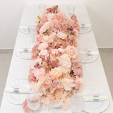 Pre-Arranged Silk Flower Table Runner 40x16inch Mixed Dusty Rose – Roses, Hydrangeas, Chrysanthemums