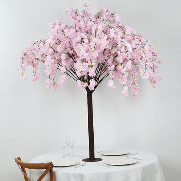 Blush Artificial Cherry Blossom Wishing Tree, 5ft Silk Sakura Flowers Fake Tree Wedding Decor With Detachable Metal Base