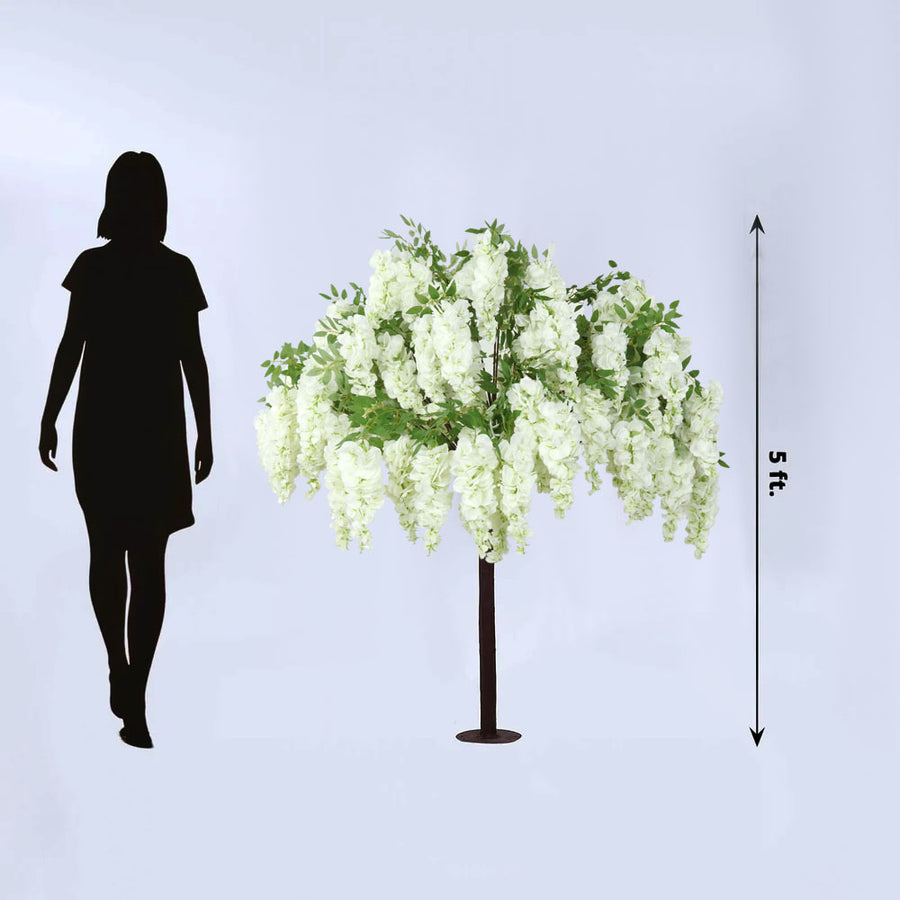 5ft Freestanding White Wisteria Artificial Tree – Cascading Silk Flower Display