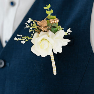 The Perfect Pair: 2 Pack White Artificial Rose Boutonniere With Pin