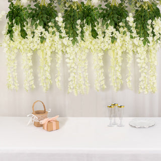 Add a Touch of Elegance with Cream Artificial Silk Hanging Wisteria Flower Vines