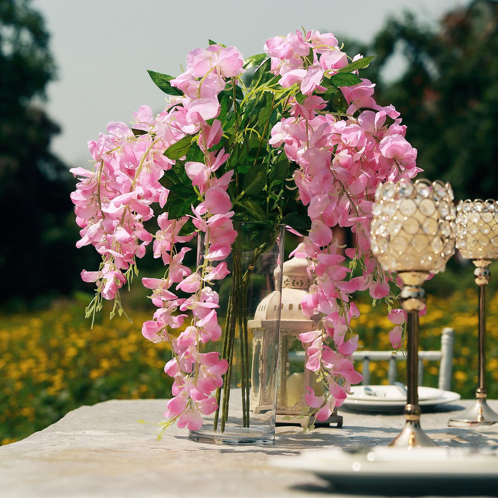 Description Picture 2 of item5 Pack 44" Silk Hanging Wisteria Flower Garland Vines in Pink, 3 Strands in 1 Bush