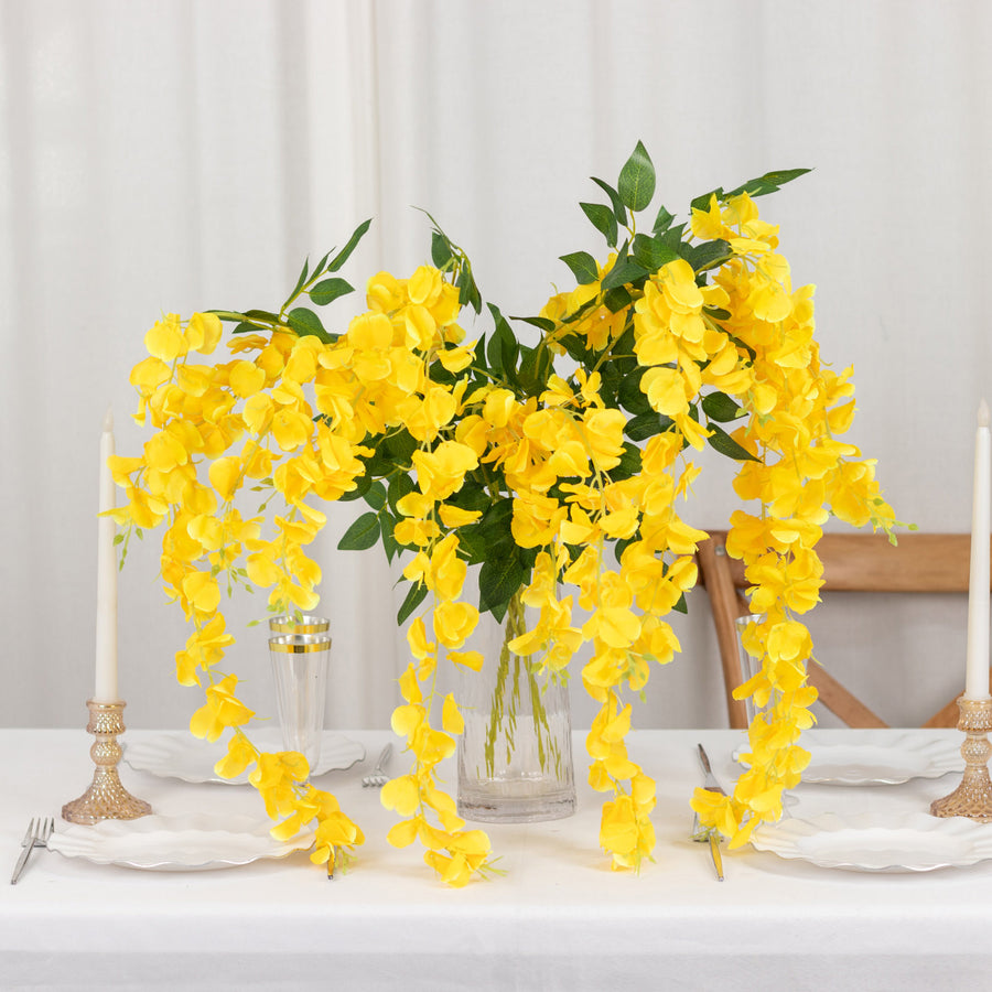 5 Pack | 44inch Yellow Artificial Silk Hanging Wisteria Flower Vines