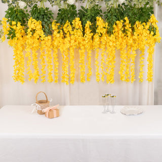 Brighten Up Your Space with Yellow Artificial Silk Hanging Wisteria Flower Vines