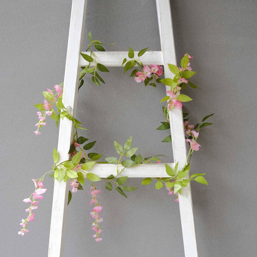 2 Pack 6ft Pink Artificial Wisteria Flower Garland Hanging Vines