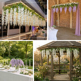 Elegant wedding floral arches with hanging wisteria and white flower garlands