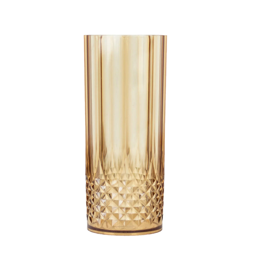 6 Pack | 14oz Amber Gold Crystal Cut Reusable Plastic Cocktail Tumbler Cups#whtbkgd