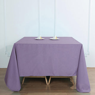 Add Elegance to Your Event with the 90"x90" Violet Amethyst Seamless Square Polyester Tablecloth