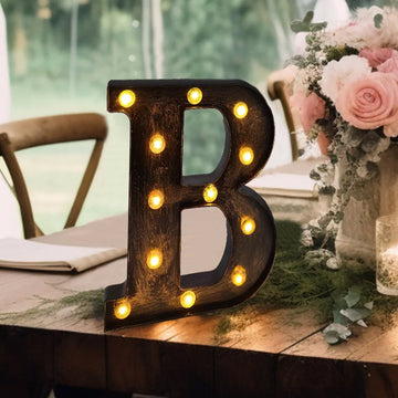 Antique Black Industrial Style LED Marquee Alphabet Letter Sign "B", 9" Vintage Style Light Up Letter