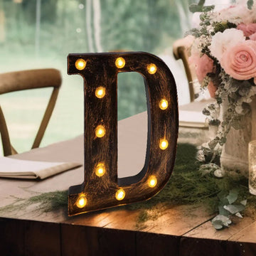 Antique Black Industrial Style LED Marquee Alphabet Letter Sign "D", 9" Vintage Style Light Up Letter