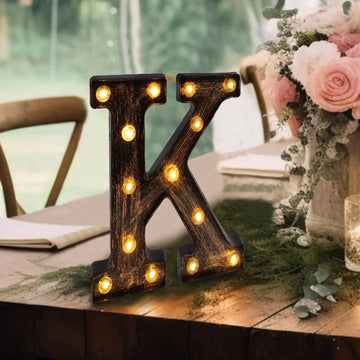 Antique Black Industrial Style LED Marquee Alphabet Letter Sign "K", 9" Vintage Style Light Up Letter