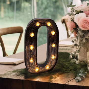 Antique Black Industrial Style LED Marquee Alphabet Letter Sign "O", 9" Vintage Style Light Up Letter