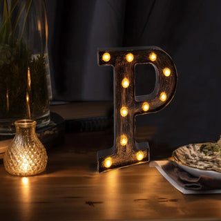 Elevate Your Ambiance with the Antique Black Industrial Style LED Marquee Alphabet Letter Sign P