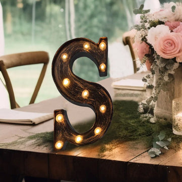 Antique Black Industrial Style LED Marquee Alphabet Letter Sign "S", 9" Vintage Style Light Up Letter