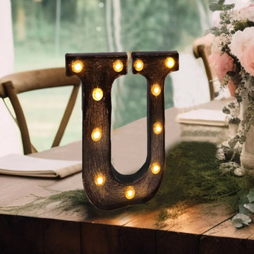 Antique Black Industrial Style LED Marquee Alphabet Letter Sign "U", 9" Vintage Style Light Up Letter