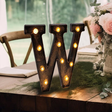 Antique Black Industrial Style LED Marquee Alphabet Letter Sign "W", 9" Vintage Style Light Up Letter