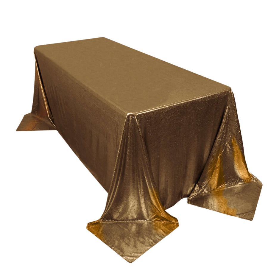 90x132inch Shiny Antique Gold Polyester Rectangular Tablecloth With Shimmer Sequin Dots